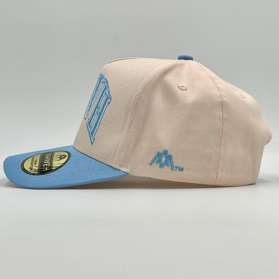 YHWH Structured 5-Panel SnapBack Hat - Cream/Baby Blue