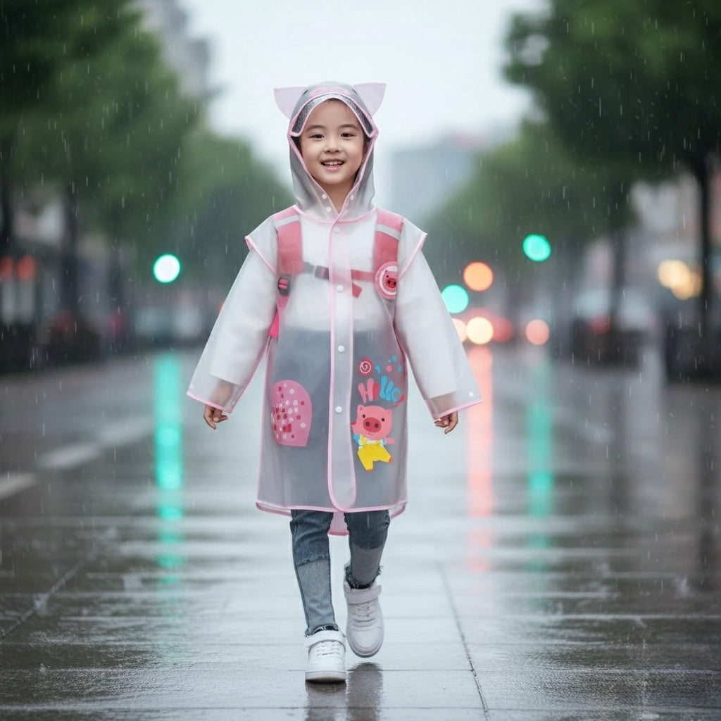 Kids' Hooded Waterproof Raincoat- Lightweight & Durable