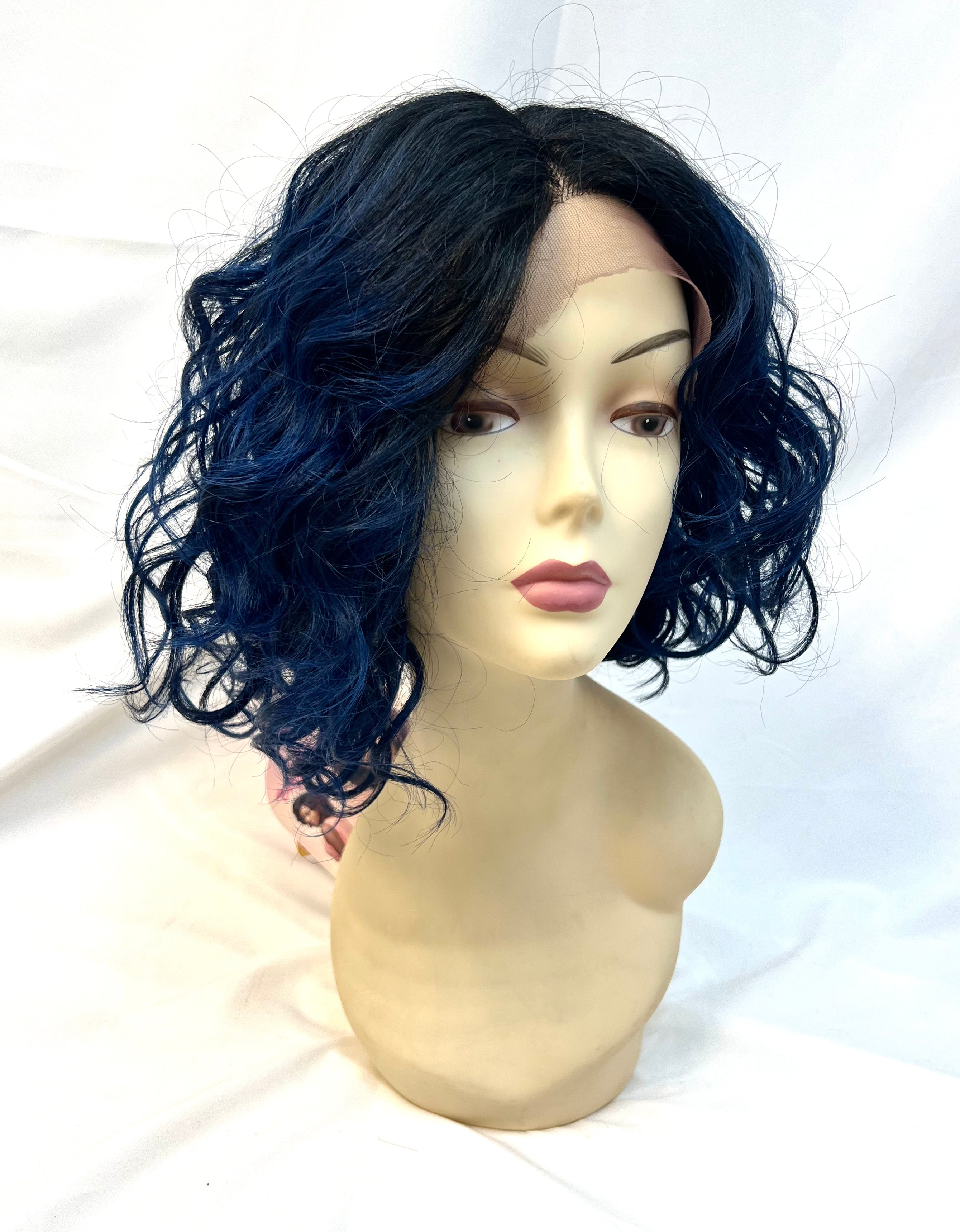 Jetty Lace Front Wig: Short Wavy Human Hair Blend Wigs