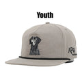 Youth black ripstop 5-panel hat with black lab embroidery and braided rope detail