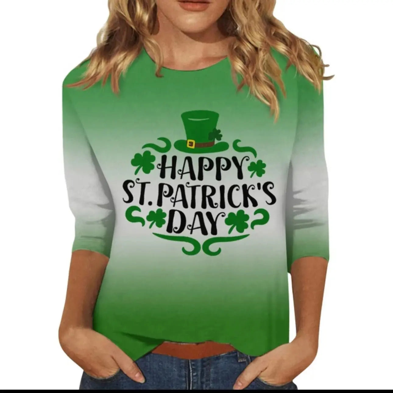 St Patricks Day Summer Tops for Women Green Shamrock Print T-Shirt