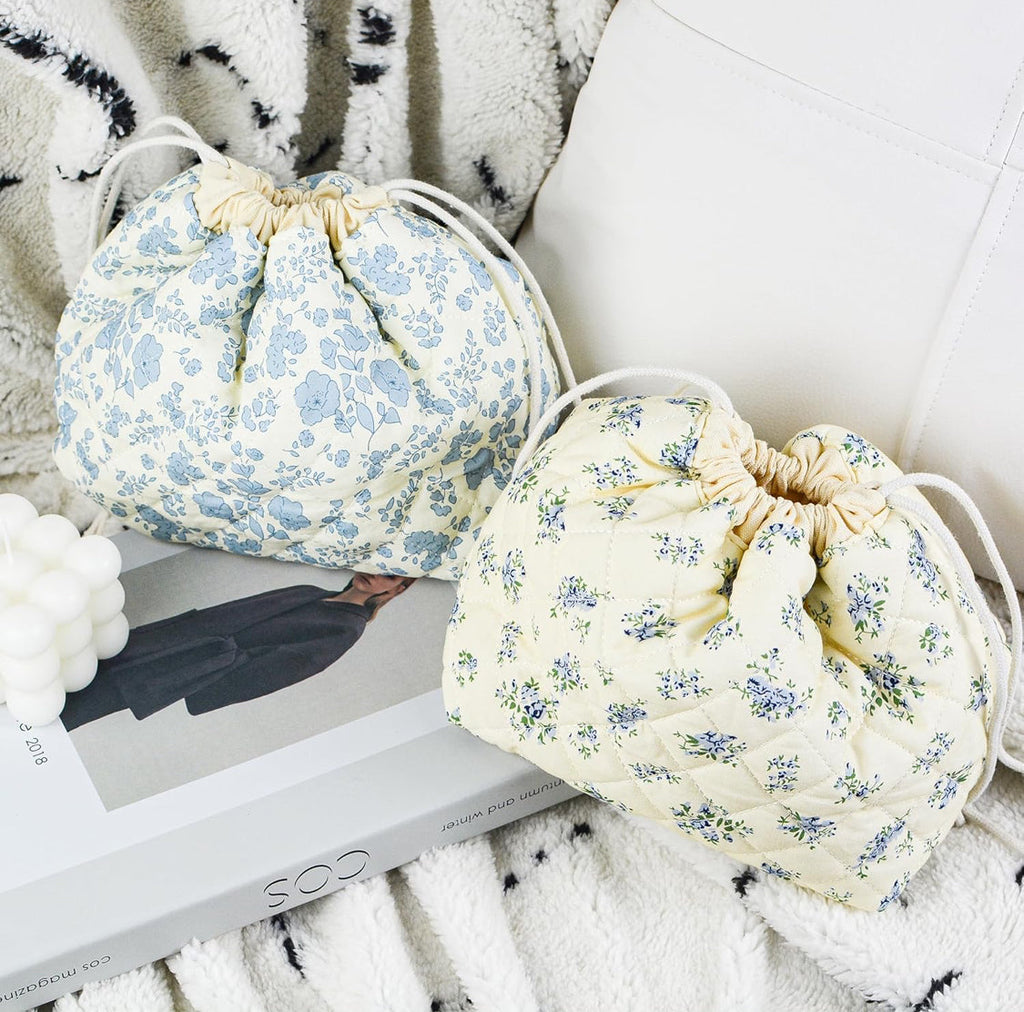 Blue Floral Drawstring Pouch