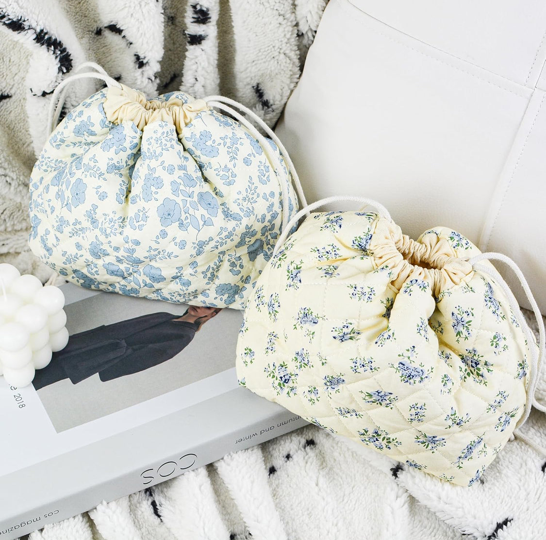 Blue Floral Drawstring Pouch