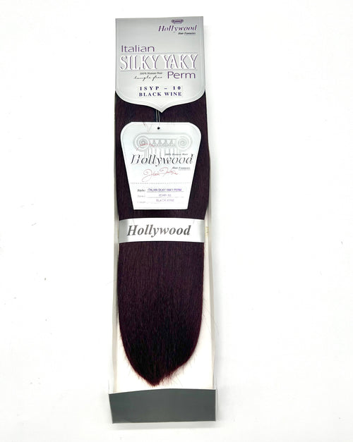 Hollywood Hair Fantasies Italian Silky Yaky 10-inch human hair weft in black-wine.
