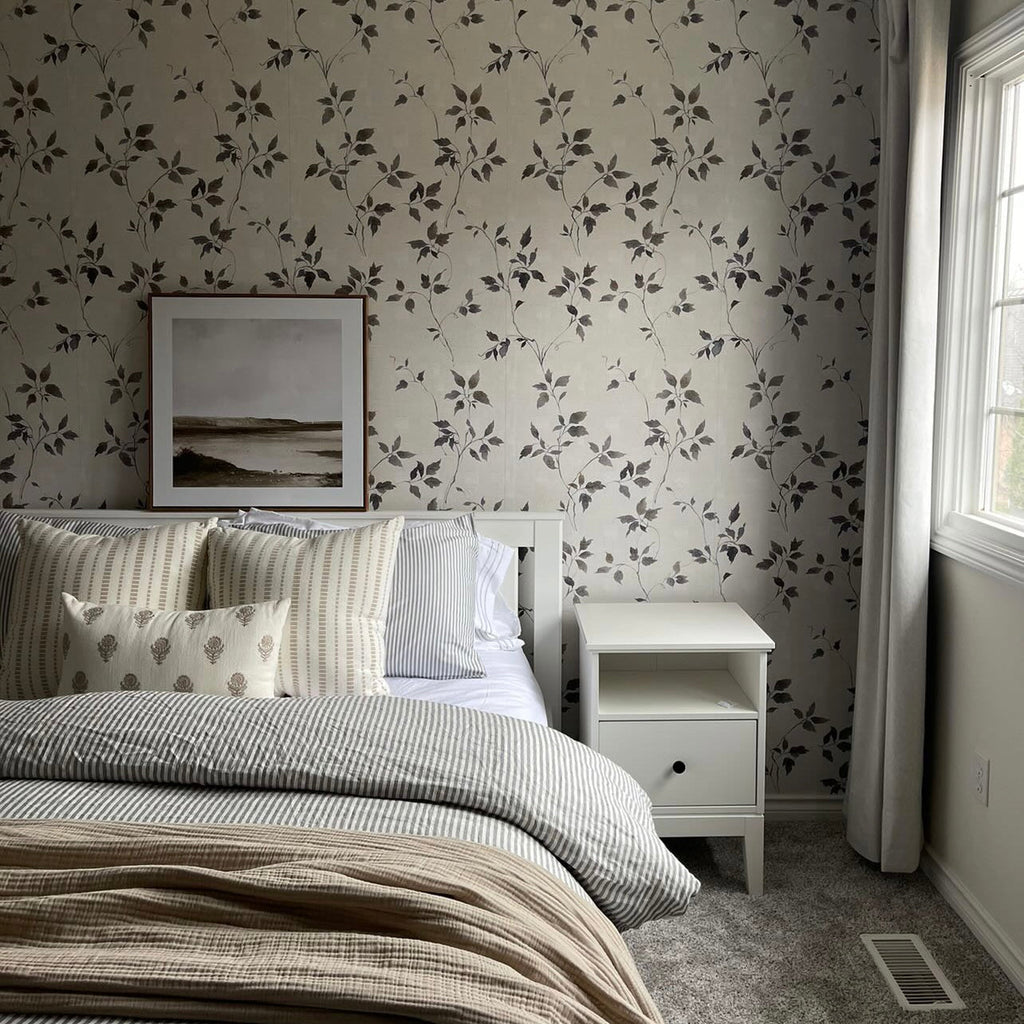 Augustus patterned wallpaper in cream and charcoal-grey