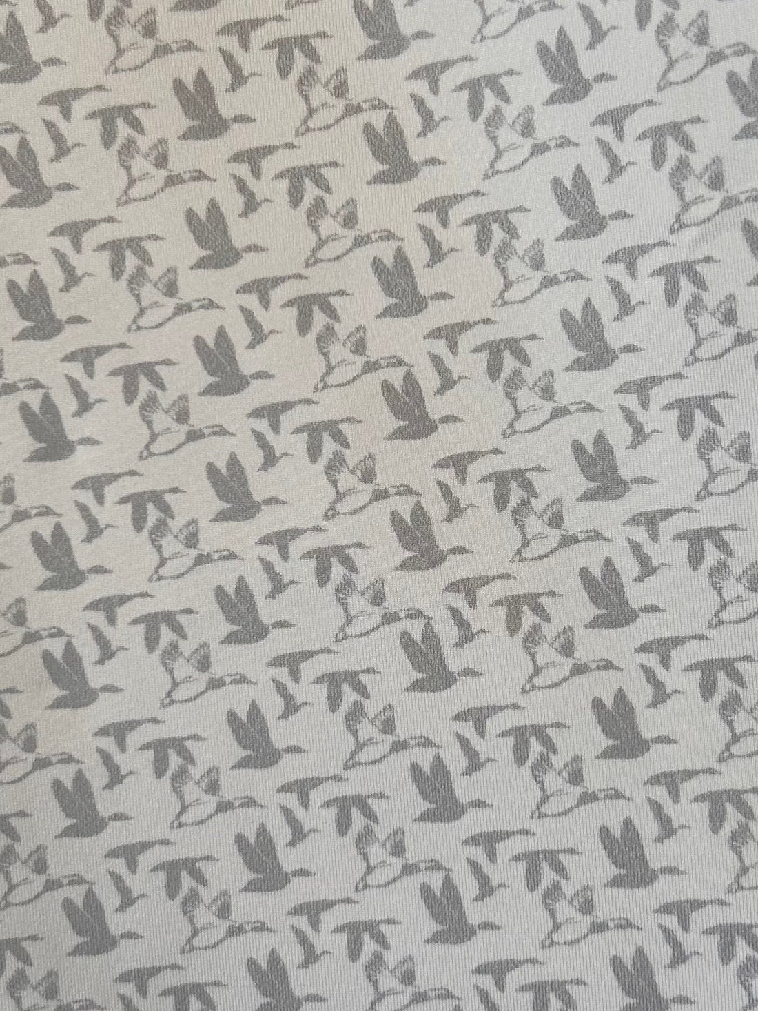 White Polo Shirt with Grey Flying Ducks Print Moisture Wicking