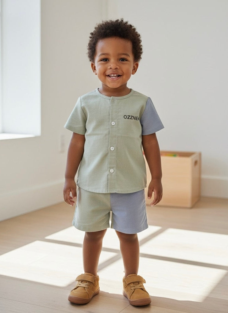 Slate Two-Piece Boys Linen Summer Set – Neutral Spring Outfit