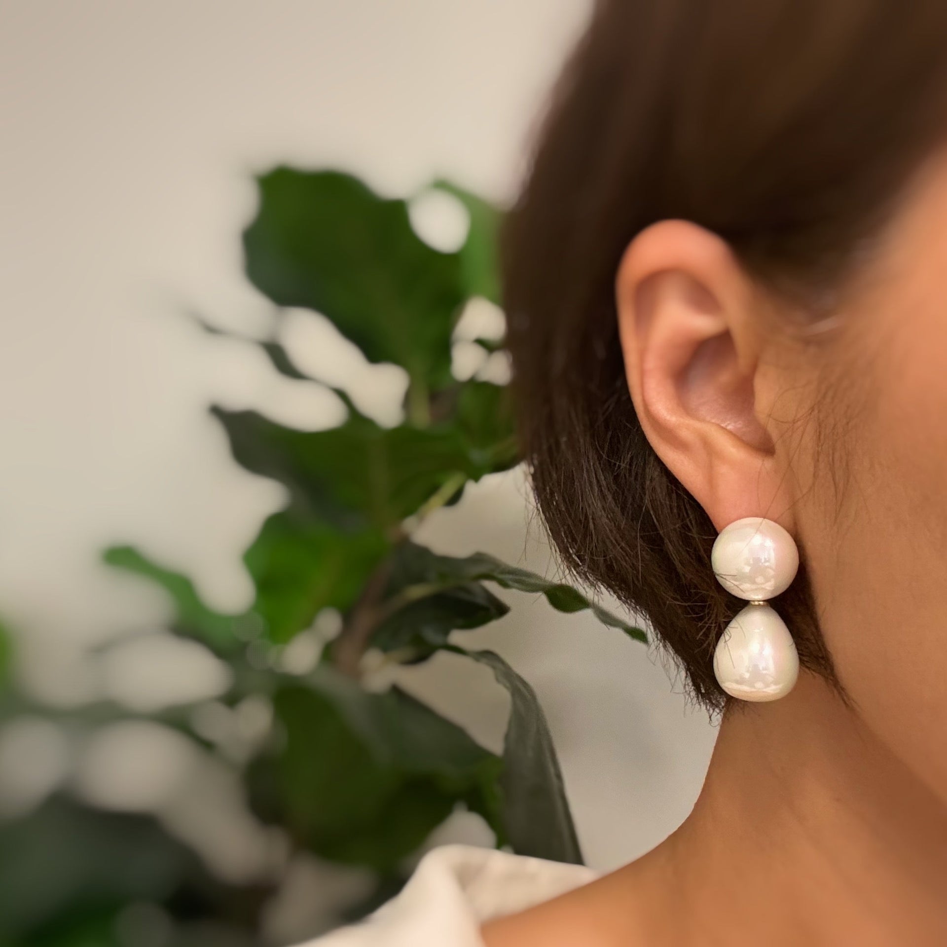 White Pearl Teardrop Earrings with 18k Gold Plated Accents - Image 3