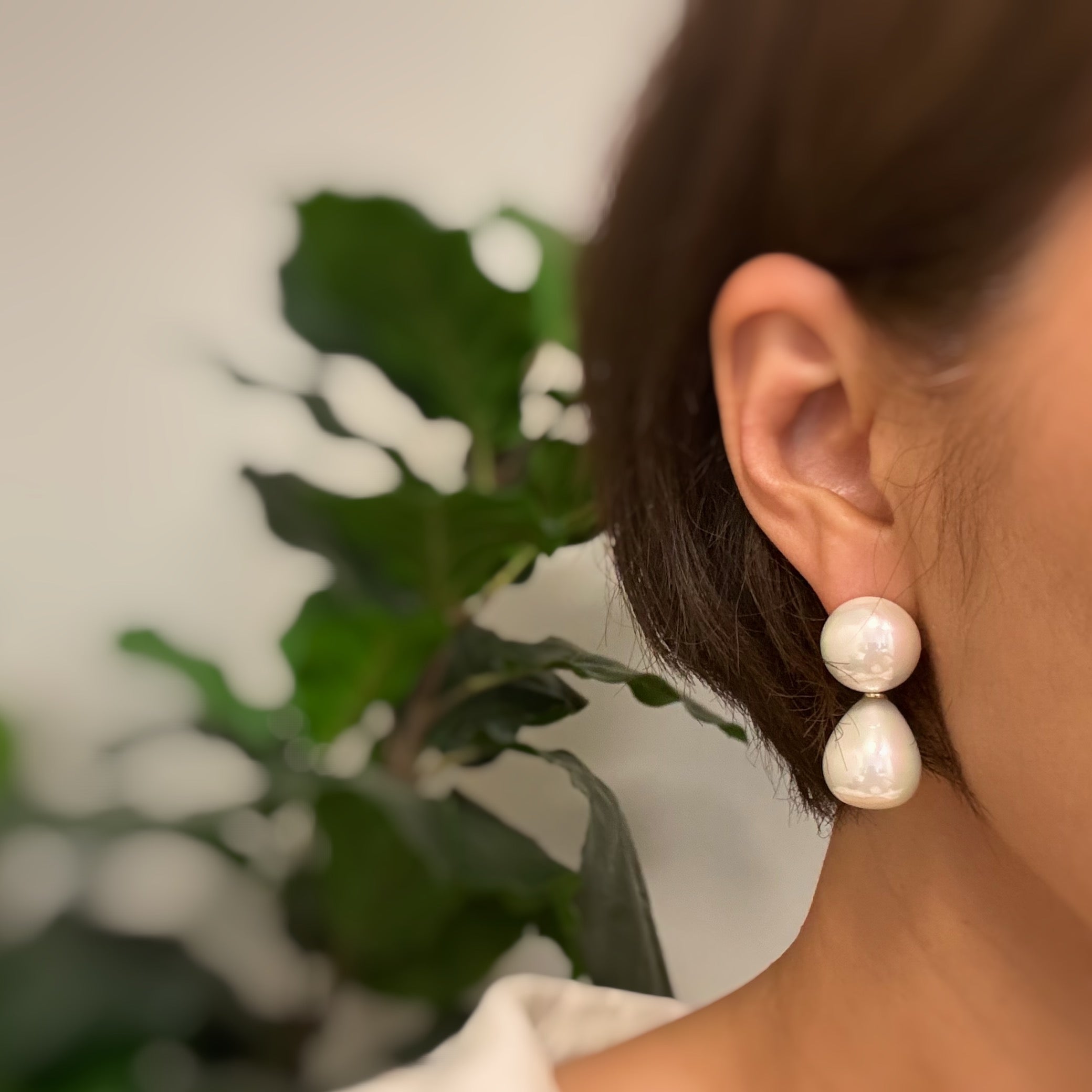 White Pearl Teardrop Earrings with 18k Gold Plated Accents - Image 3