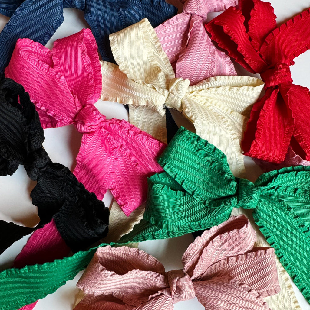 Doubled Frill Bow Hair Clip Set Of 2
