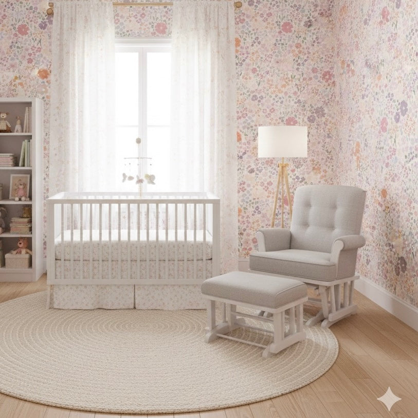 April floral wallpaper featuring terracotta, green, and pink botanical pattern