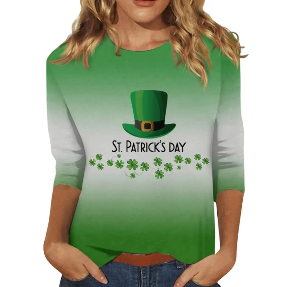 St Patricks Day Summer Tops for Women Green Shamrock Print T-Shirt