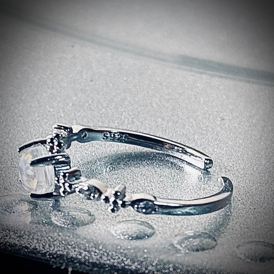 Elegant Moonstone Butterfly Ring - 925 Sterling Silver Adjustable Band | Hypoallergenic Nature Jewelry