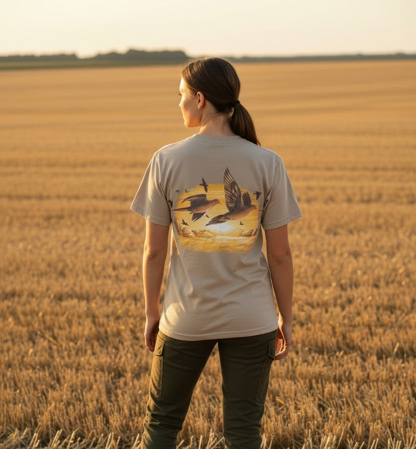 Dove Season Graphic Tee in Tan and Brown Cotton