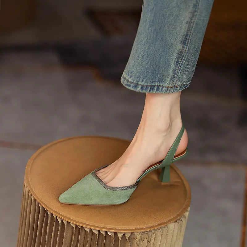 Women's Pointed Toe Slingback Heels with Retro Flair - Image 23