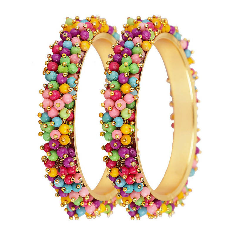 Joharkamal Gold-Polished Multi Bead Work Bangle Set