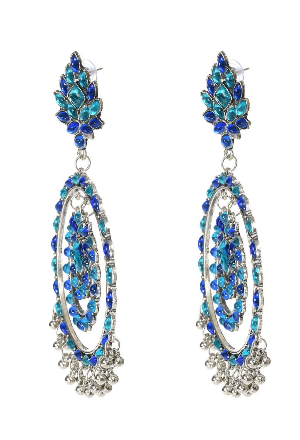 Blue Kundan Circle Dangle Earrings for Women and Girls