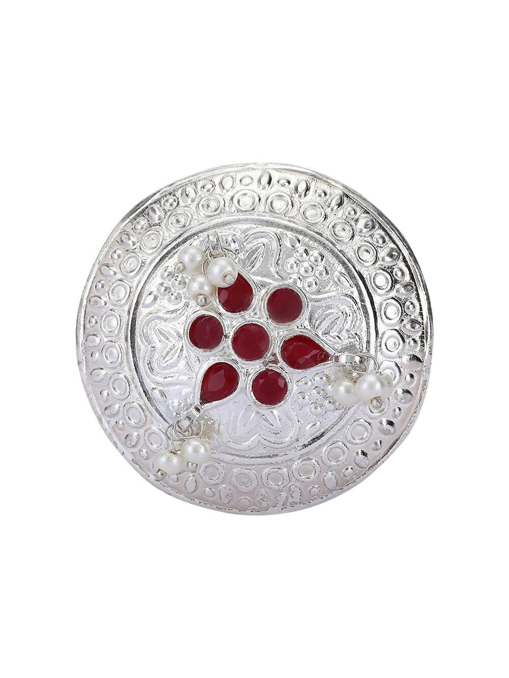 Red Stone Statement Ring in Silver Tone Handcrafted Jewelry