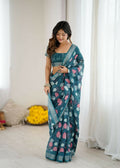 PR Fashion Morpich Linen Patta Printed Saree