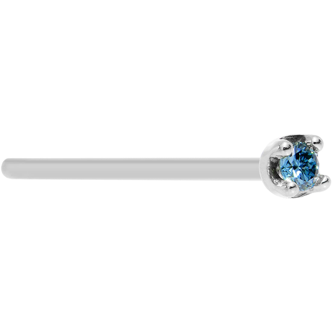 14k White Gold 2mm Lab Grown Blue Diamond Nose Ring