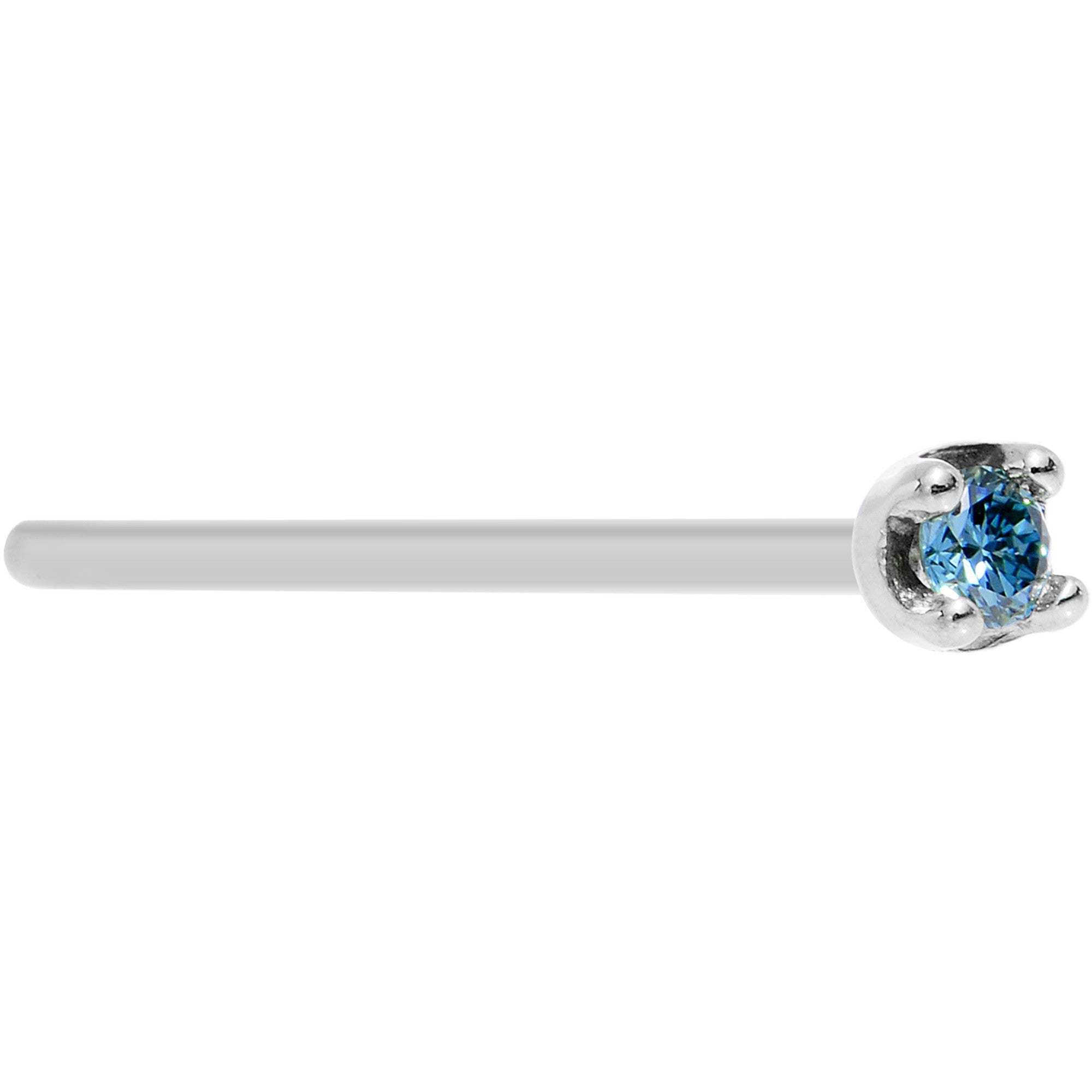 14k White Gold 2mm Lab Grown Blue Diamond Nose Ring