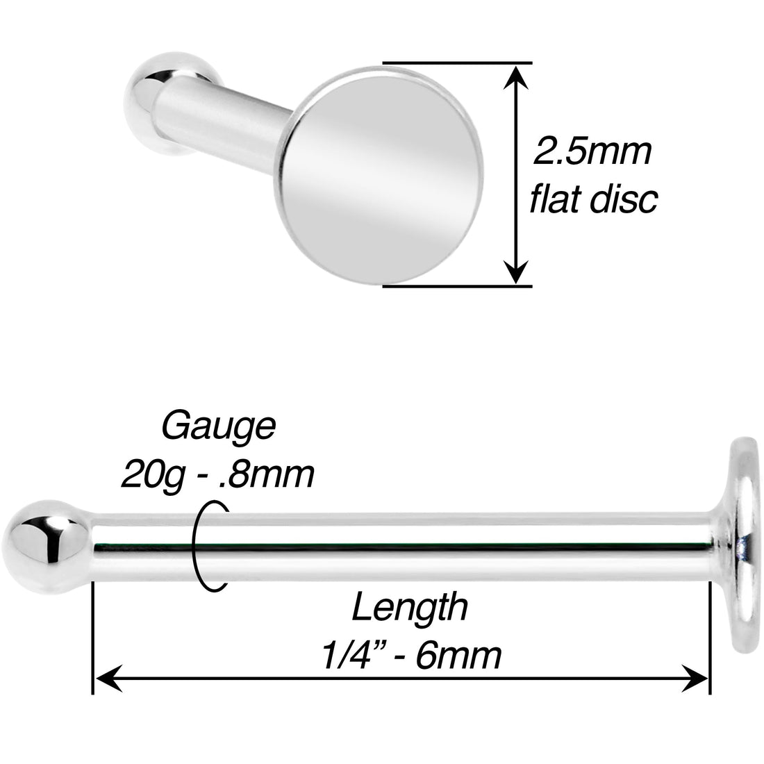 20G Solid 14k Gold Flat Disc Nose Bone