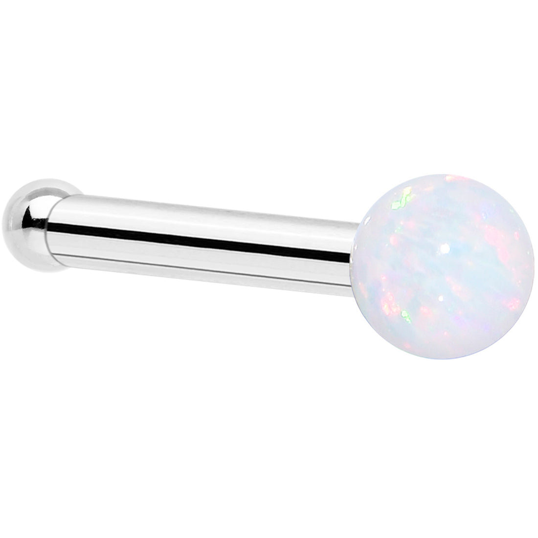 14k White Gold 2.5mm Synthetic Opal Ball Nose Ring