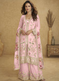 Vegaa Fashion Light Pink Floral Slit Style Designer Kurta Palazzo Suit