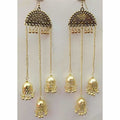 Antique gold-polished Jhumka earrings for formal traditional events.