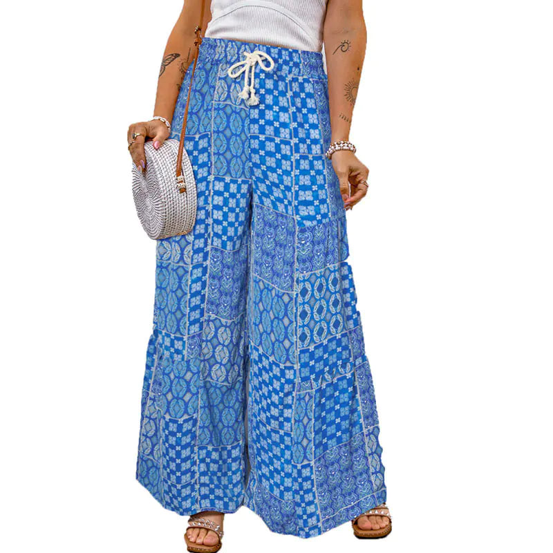 Women's Paisley Print Color Block Wide Leg Drawstring Pants - Image 4