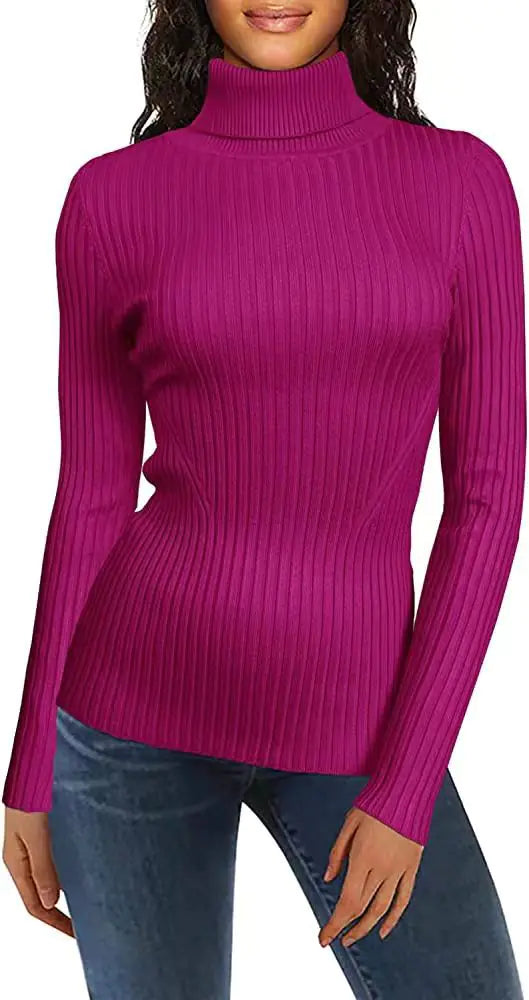 Women's High Neck Ribbed Sweater - Cozy Turtleneck