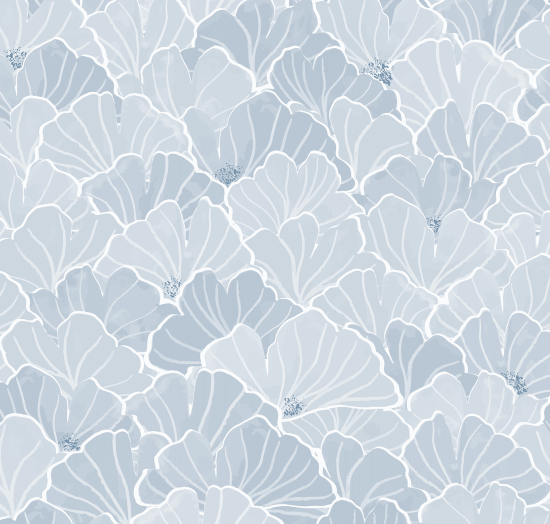 Ginkgo Floral Removable Wallpaper in Blue, White and Blush-Pink