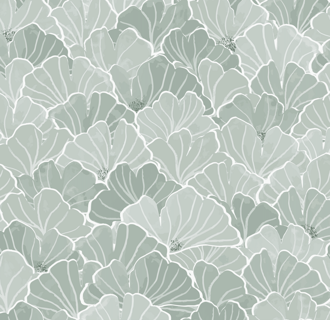 Ginkgo Floral Removable Wallpaper in Blue, White and Blush-Pink