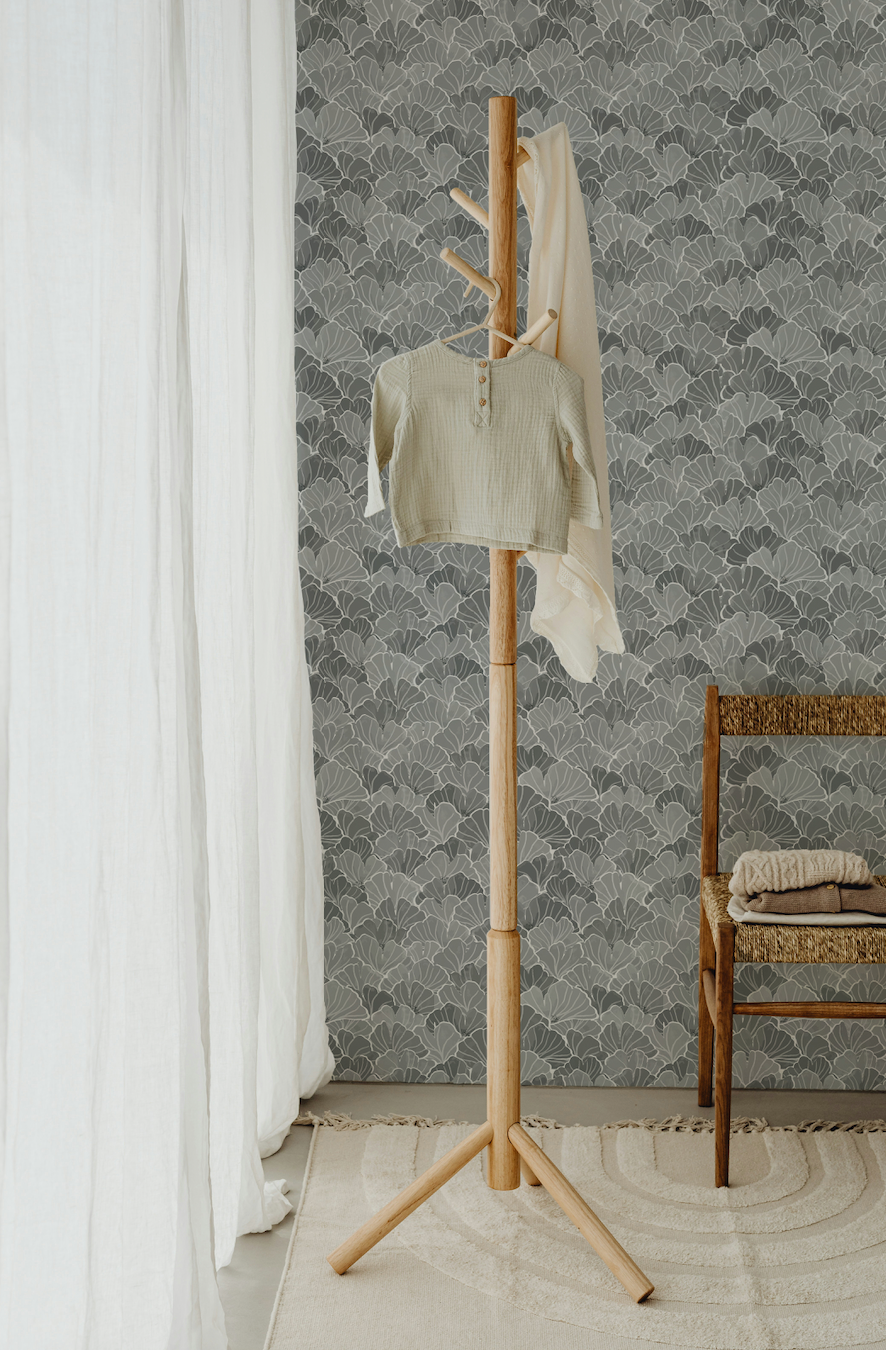 Ginkgo Floral Removable Wallpaper in Blue, White and Blush-Pink