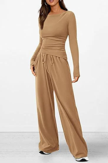 Women's Long Sleeve Top and Wide Leg Pants Two-Piece Set - Image 19