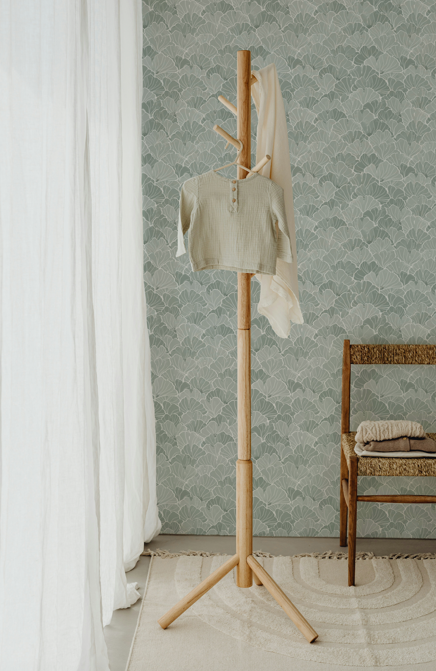Ginkgo Floral Removable Wallpaper in Blue, White and Blush-Pink
