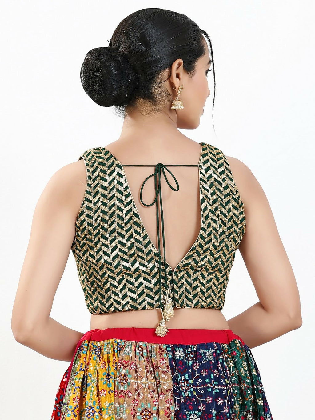 Bottle Green Silk Padded Sweetheart Neck Sleeveless Blouse