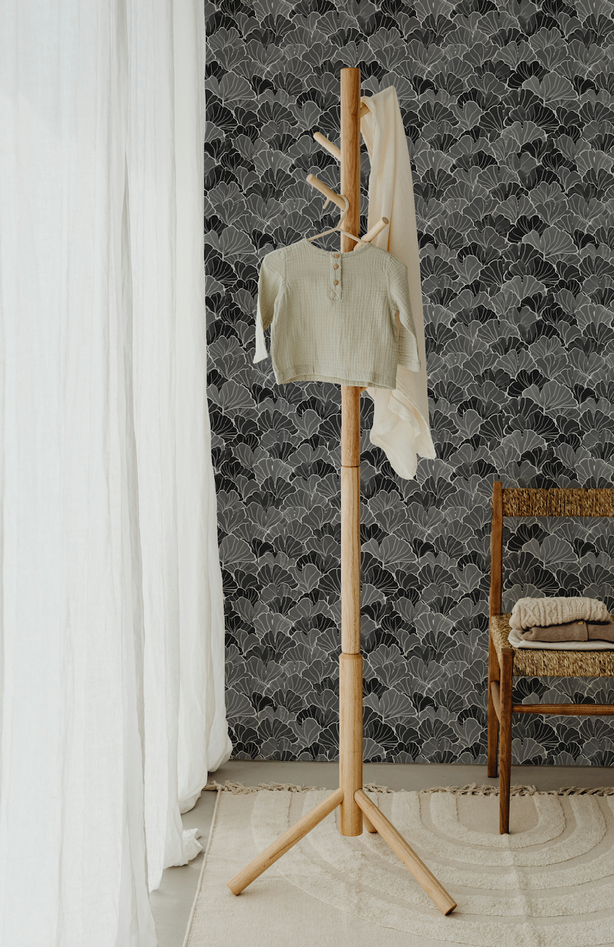 Ginkgo Floral Removable Wallpaper in Blue, White and Blush-Pink