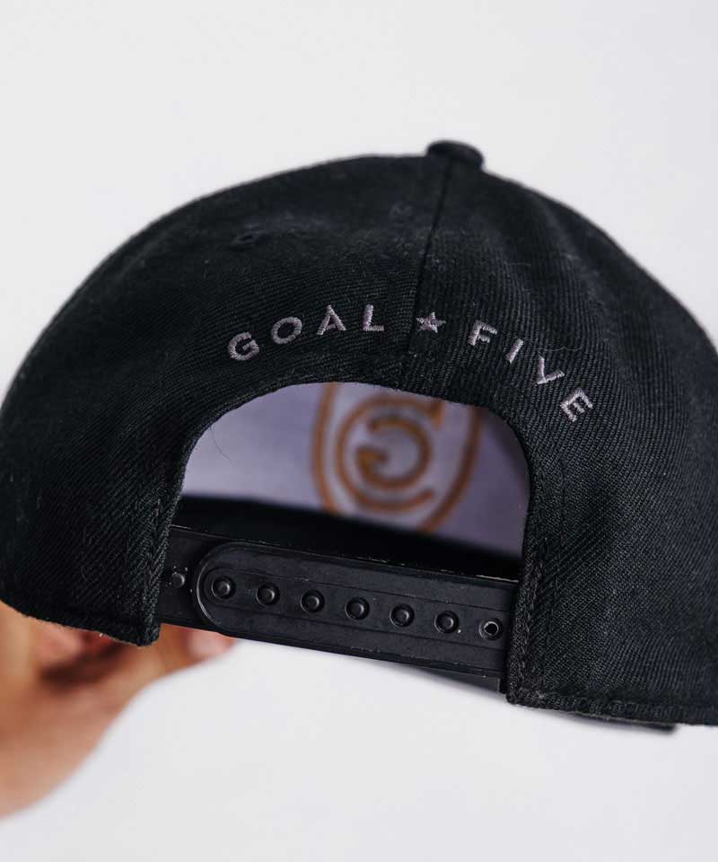 Black Flat Bill Snapback Hat with Gold Embroidery - Image 5