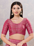 Close-up of a South-Pink silk stitched blouse with a V-neckline
