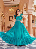 Elegant Rama Green Georgette readymade dress with intricate sequin embroidery work