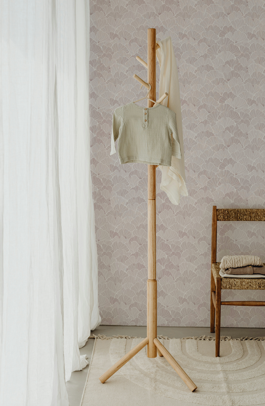 Ginkgo Floral Removable Wallpaper in Blue, White and Blush-Pink