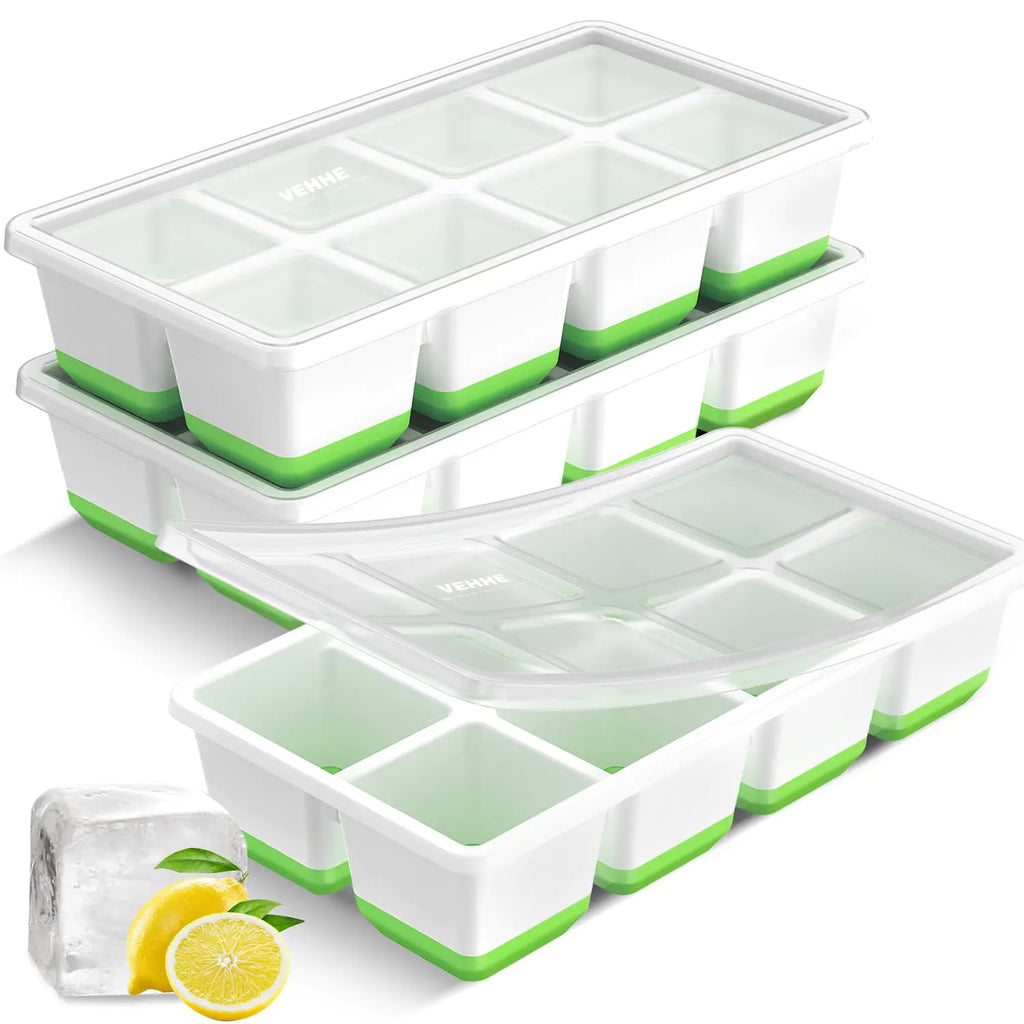 VEHHE Large Ice Cube Molds Stackable Whiskey Ice Cubes Mold Easy Release Ice Molds with Removable Lid for Cocktail Whiskey Juice (Green)