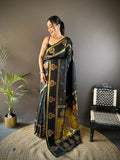 Elegant black Meenakari weaving Paithani saree in soft silk with matching unstitched blouse