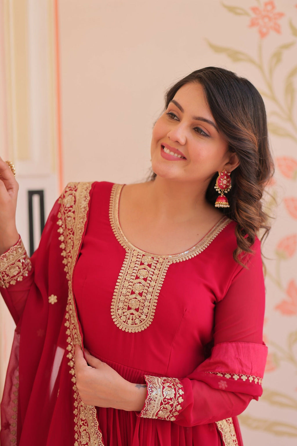 Maroon Georgette Kurta Set Featuring Sequence Embroidery