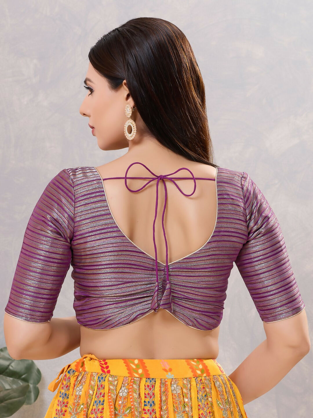 Women's Purple Silk Stitched Blouse with V-Neck