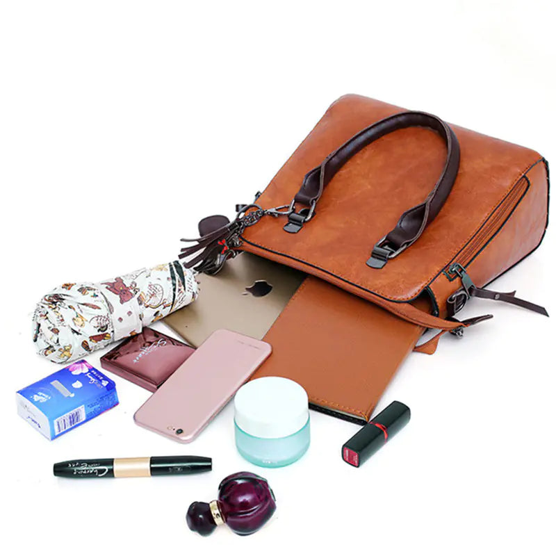 Luxury Women’s Leather Handbag & Wallet 4-Piece Set