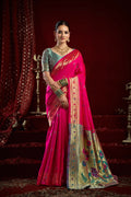 Pink Paithani silk blend saree with traditional butti work