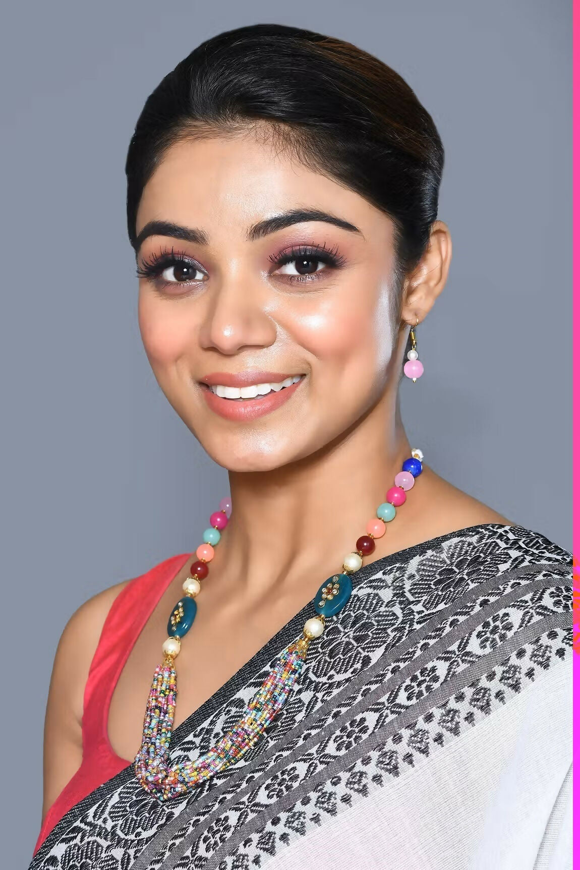 Multi-color bead and pearl necklace set with matching earrings for traditional wear