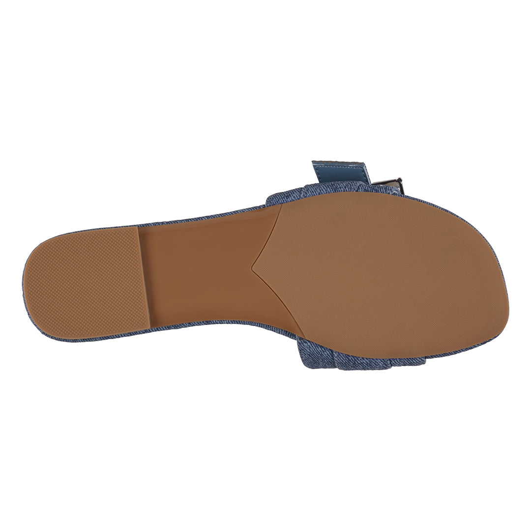 Women's Bianca Denim Rhinestone Buckle Flat Sandals